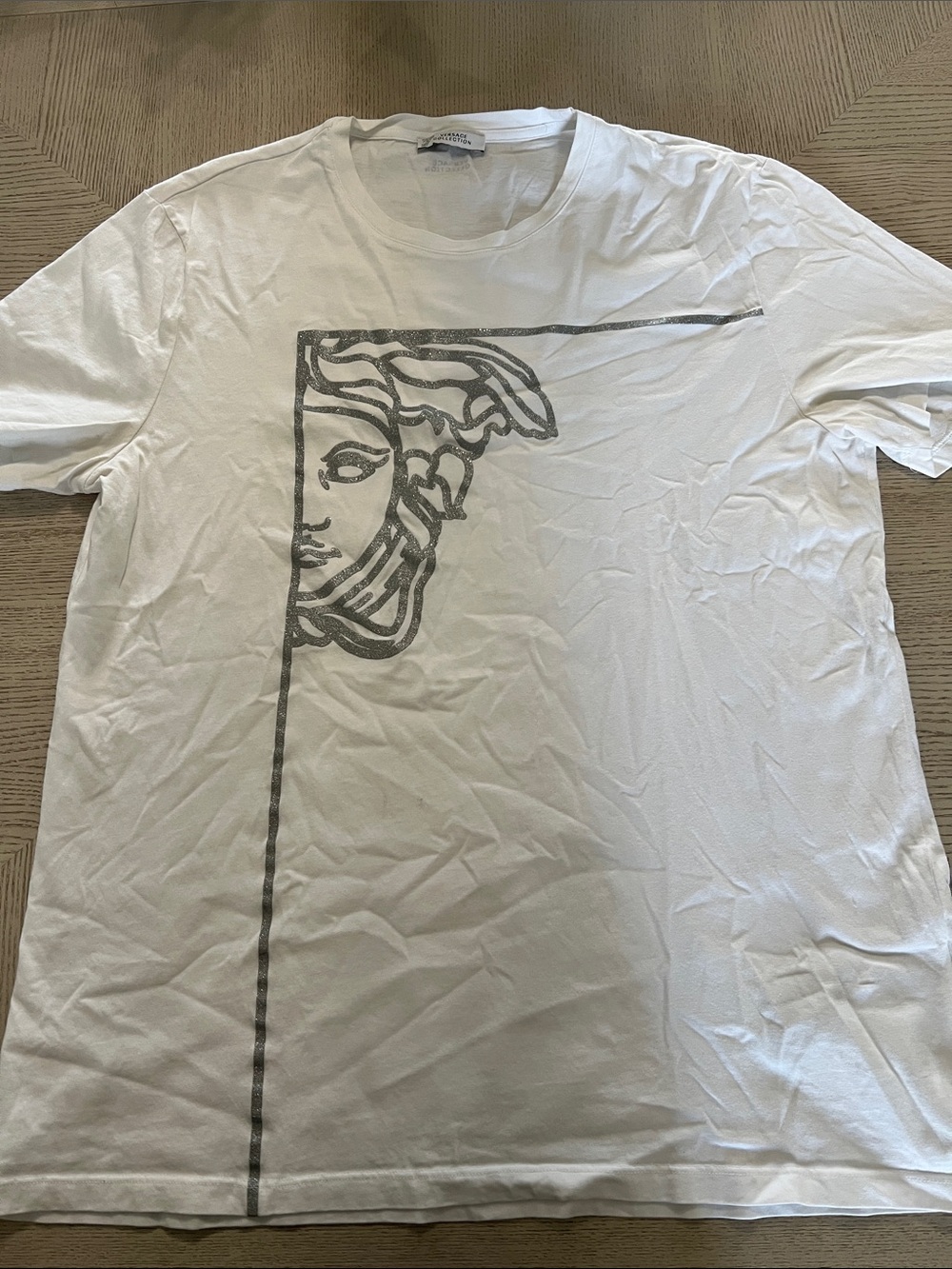 Versace Collection White Crewneck Tee with Grey Medusa Outline
